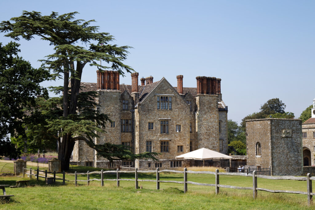 Cedar and east face of Parham House West Sussex England