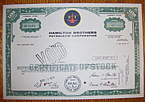 Hamilton Brothers Oil Stock Certificate