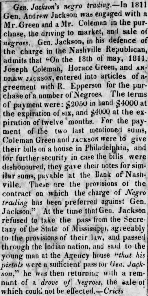 Jackson and negro trading