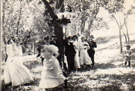 Franklin May 24 1911 McAuleys Grove Helen Kershner in swing Mary F running under swing