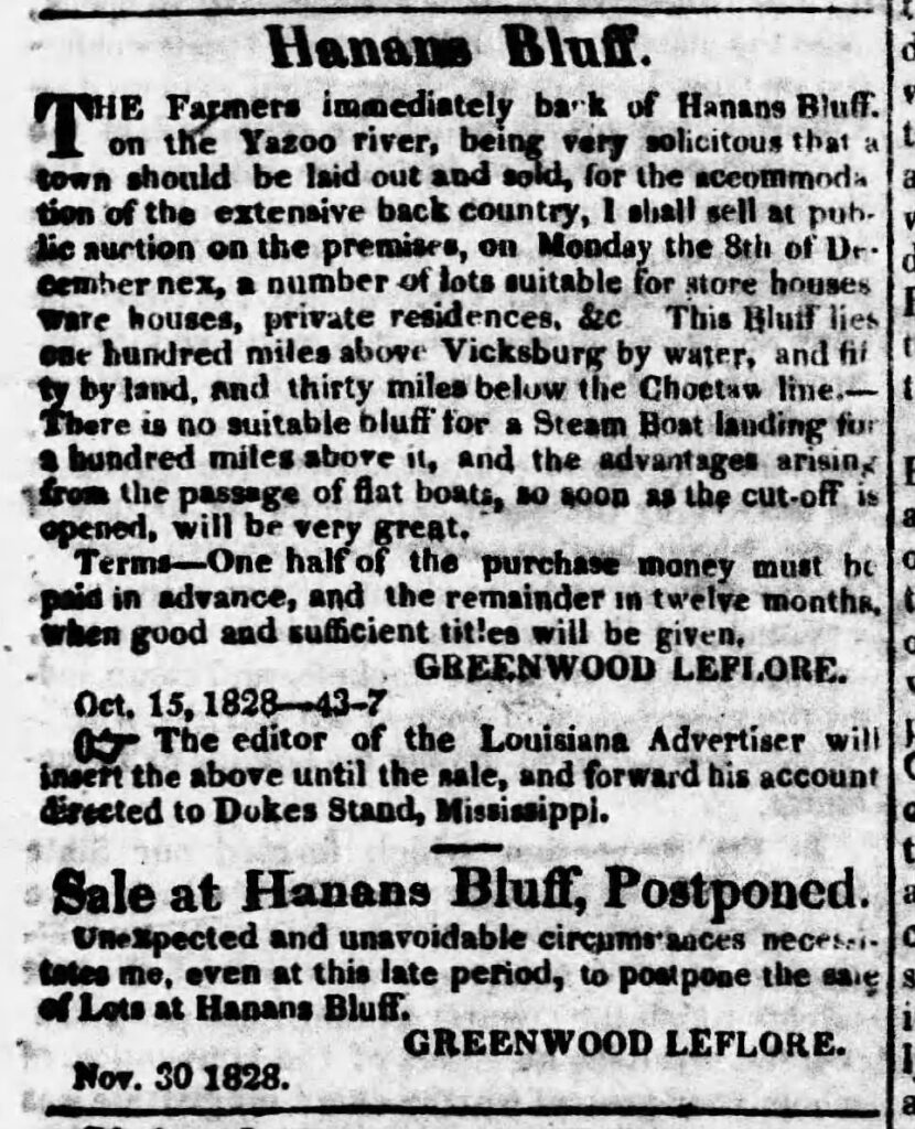 G LeFlore was a landowner and developer in 1828 Statesman and Gazette JAN 1 1829