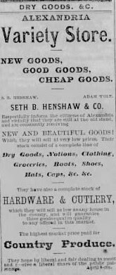 Ad for Seth Henshaws Store