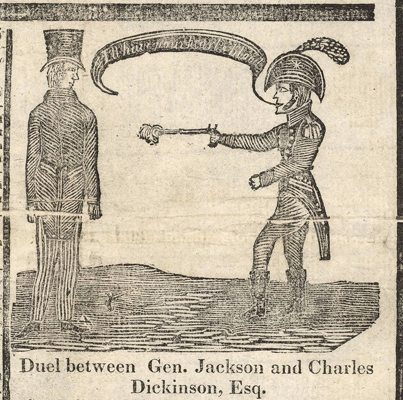 Duel between Gen. Jackson and Charles Dickinson Esq. woodcut from one of the 1828 Coffin Handbills TSLA 42992